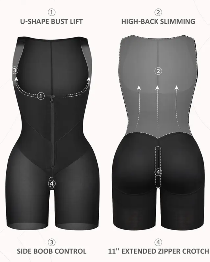 Total Contour Open-Bust Mid-Thigh Bodysuit in Black - Everyday Comfort | Lumisensy