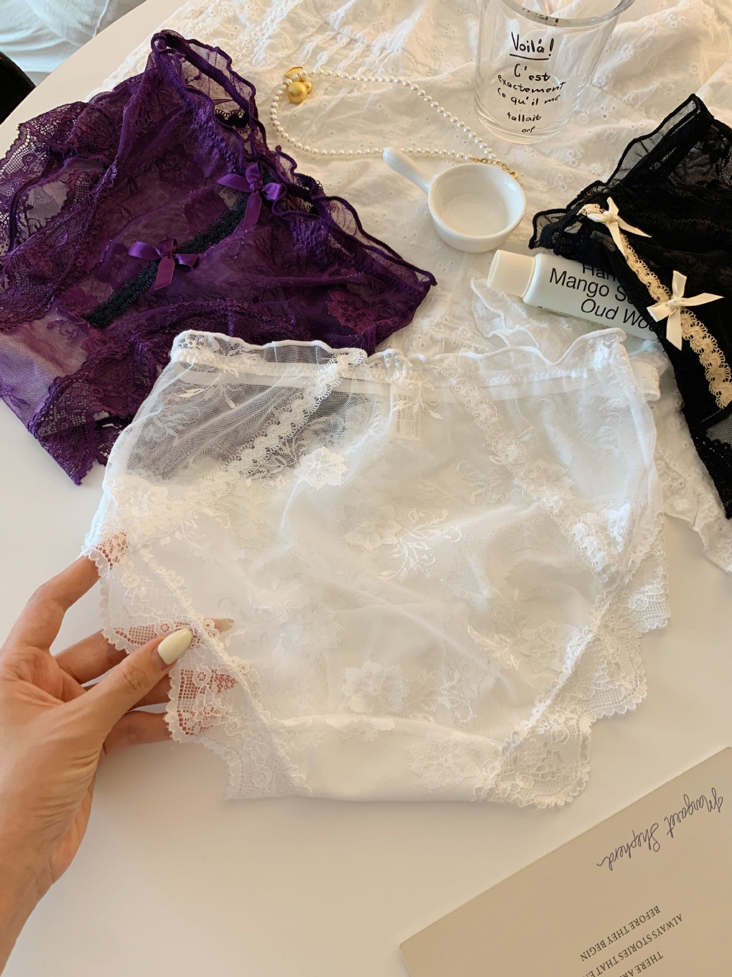 Lumisensy® Sheer Floral Lace Bow Panties with Cotton Gusset