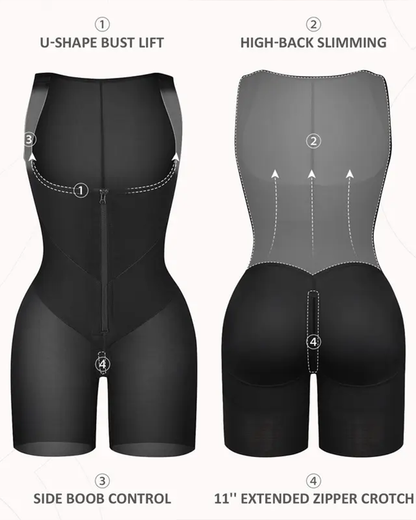 Total Contour Open-Bust Mid-Thigh Bodysuit in Black - Everyday Comfort | Lumisensy
