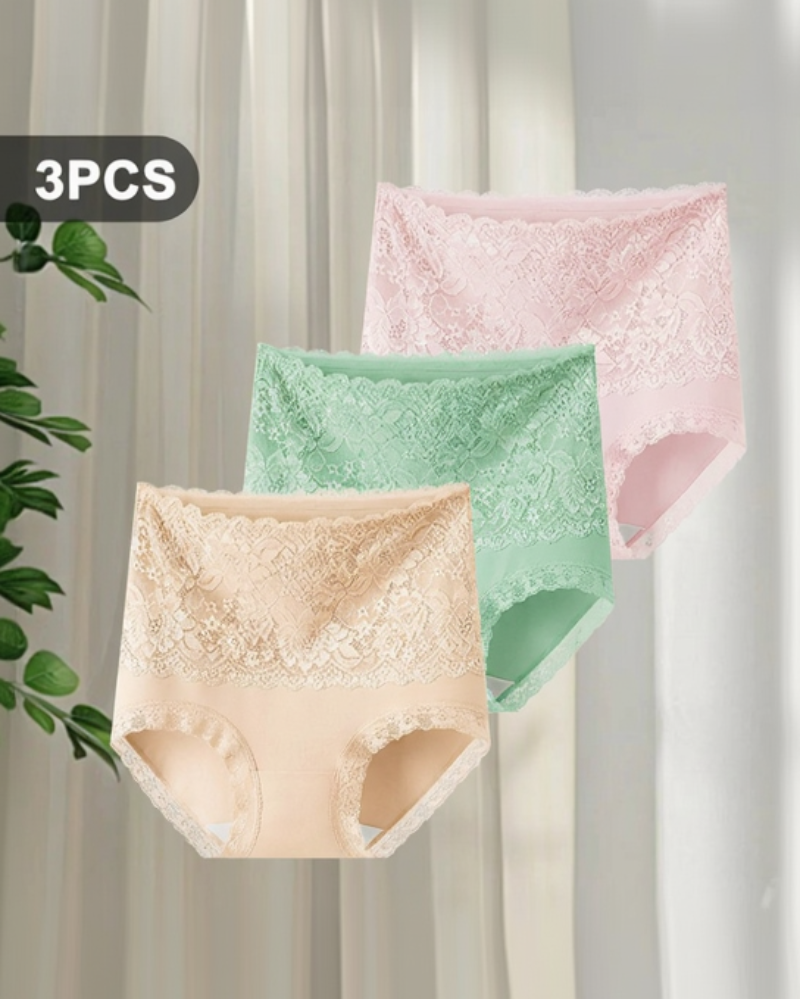 Floral Lace High-Waist Cotton Briefs 6-Pack Black Skin Green x2 - Soft Cotton | Lumisensy