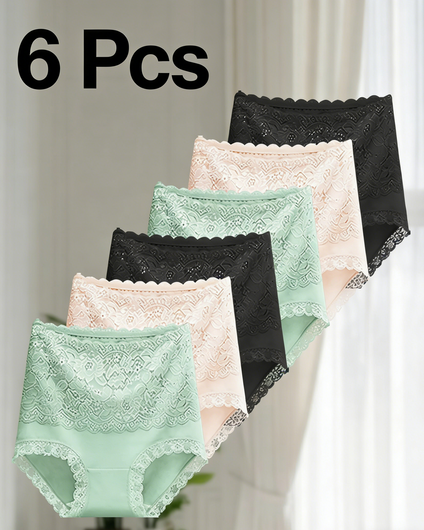 Floral Lace High-Waist Cotton Briefs 6-Pack Mix Colors - Soft Cotton | Lumisensy