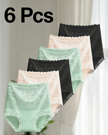 Floral Lace High-Waist Cotton Briefs 6-Pack Mix Colors - Soft Cotton | Lumisensy