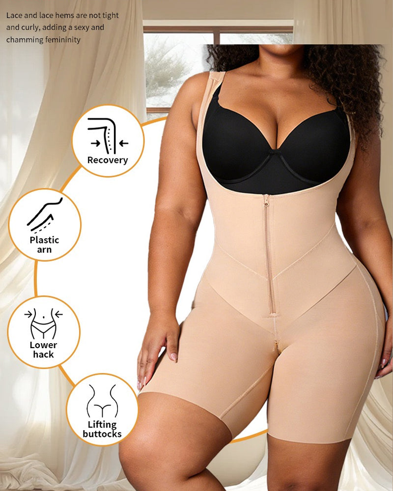 Total Contour Open-Bust Mid-Thigh Bodysuit in Black - Everyday Comfort | Lumisensy