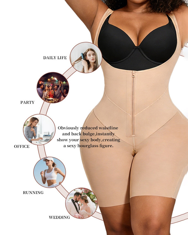 Total Contour Open-Bust Mid-Thigh Bodysuit in Black - Everyday Comfort | Lumisensy