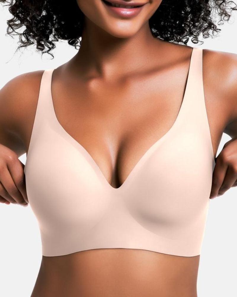 Jelly Wireless Seamless Deep V Push Up Bra in Coffee - Cloud-Lift Support | Lumisensy