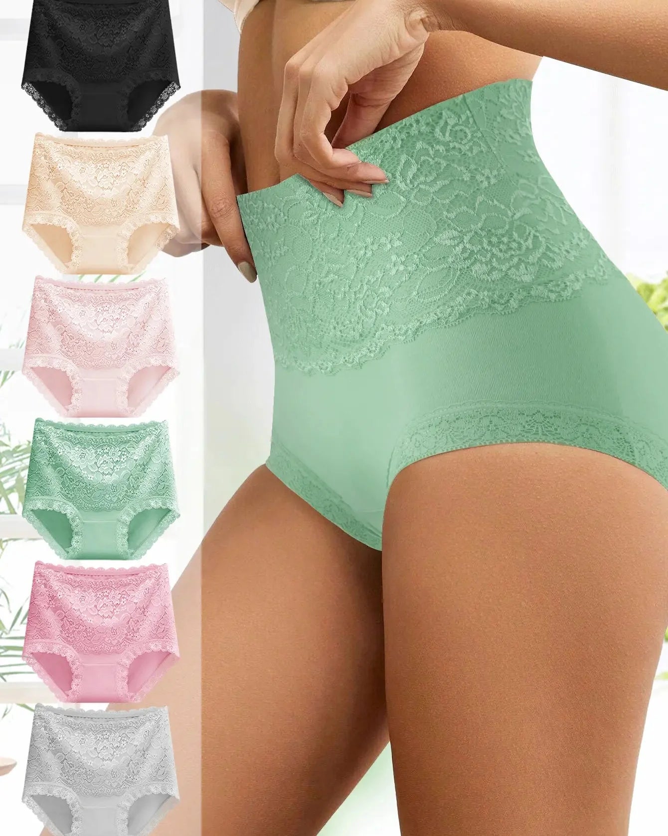 Floral Lace High-Waist Cotton Briefs 6-Pack Mix Colors - Soft Cotton | Lumisensy