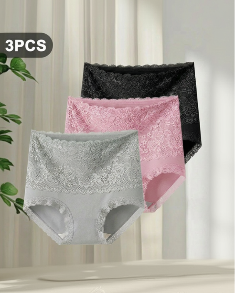Floral Lace High-Waist Cotton Briefs 6-Pack Skin Pink Green x2 - Soft Cotton | Lumisensy