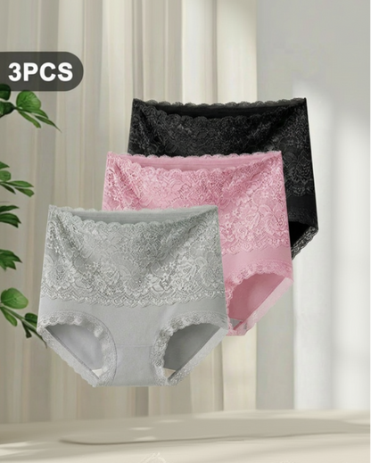 Floral Lace High-Waist Cotton Briefs 6-Pack Skin Pink Green x2 - Soft Cotton | Lumisensy