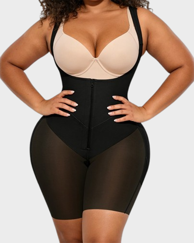 Total Contour Open-Bust Mid-Thigh Bodysuit in Black - Everyday Comfort | Lumisensy