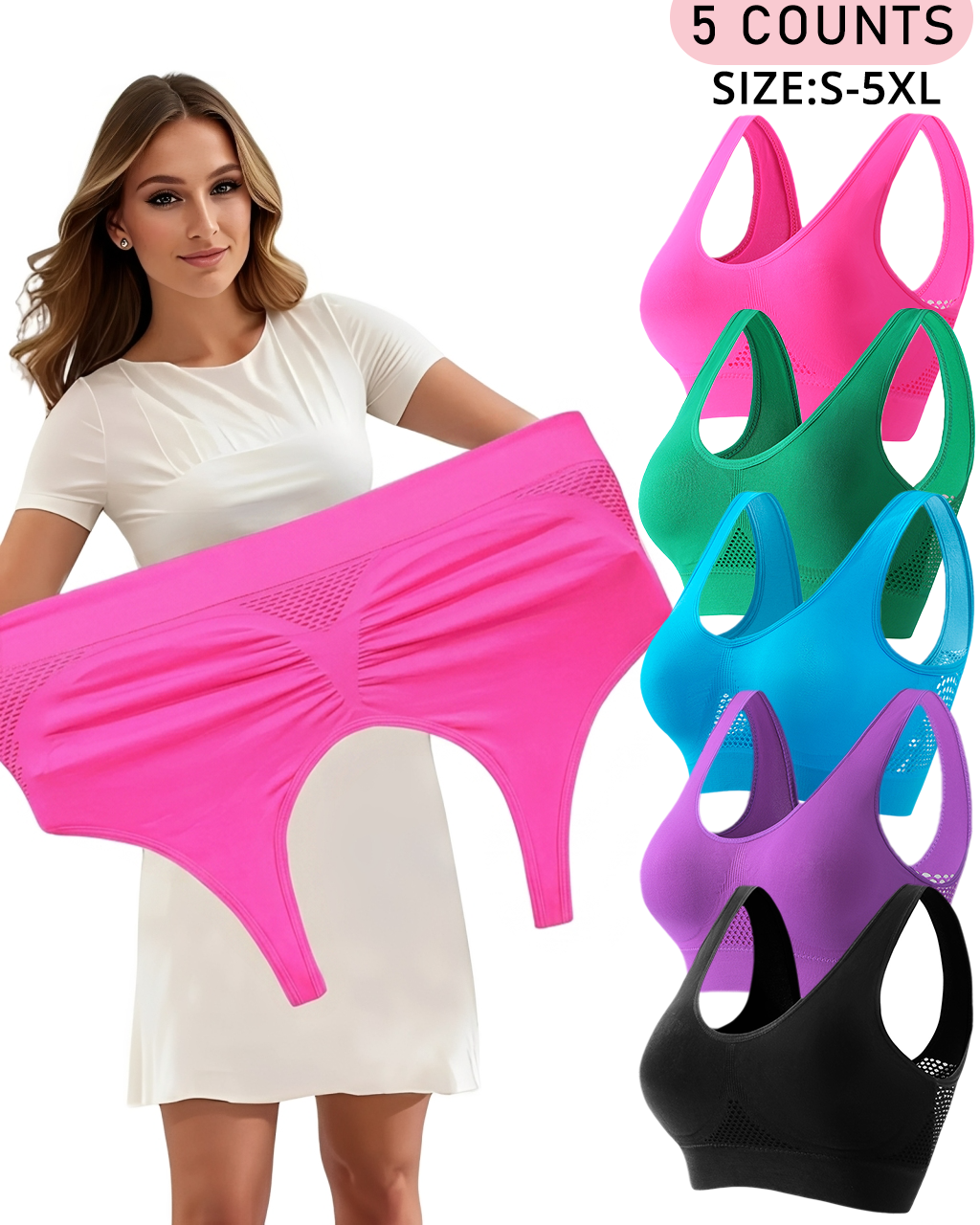 Lumisensy®  Plus Size Up to 5XL Curvy Breathable Hollow Out Wireless Bra (5 Pack)