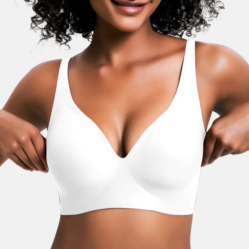 Jelly Wireless Seamless Deep V Push Up Bra in Leopard Coffee - Cloud-Lift Support | Lumisensy