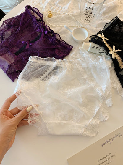 Lumisensy® Sheer Floral Lace Bow Panties with Cotton Gusset