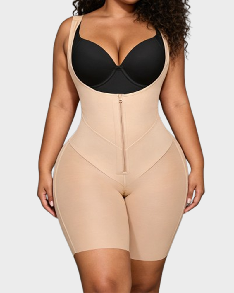 Total Contour Open-Bust Mid-Thigh Bodysuit in Tan - Everyday Comfort | Lumisensy