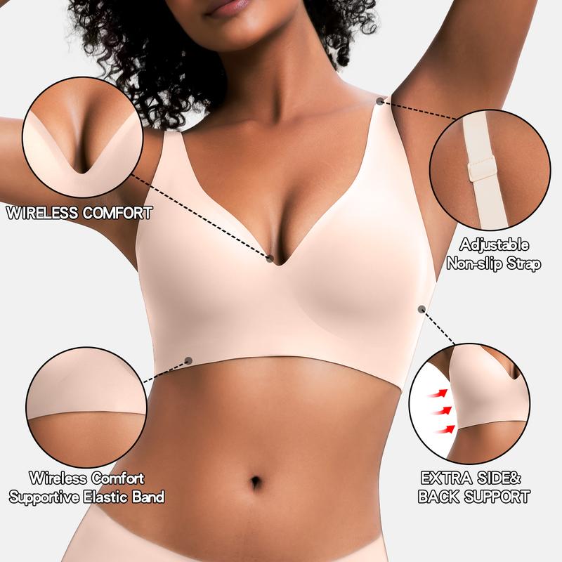 Jelly Wireless Seamless Deep V Push Up Bra in Gray - Cloud-Lift Support | Lumisensy