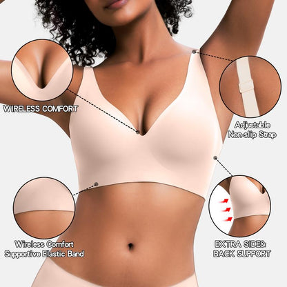 Jelly Wireless Seamless Deep V Push Up Bra in Gray - Cloud-Lift Support | Lumisensy