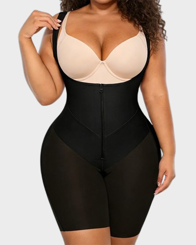 Total Contour Open-Bust Mid-Thigh Bodysuit in Black - Everyday Comfort | Lumisensy