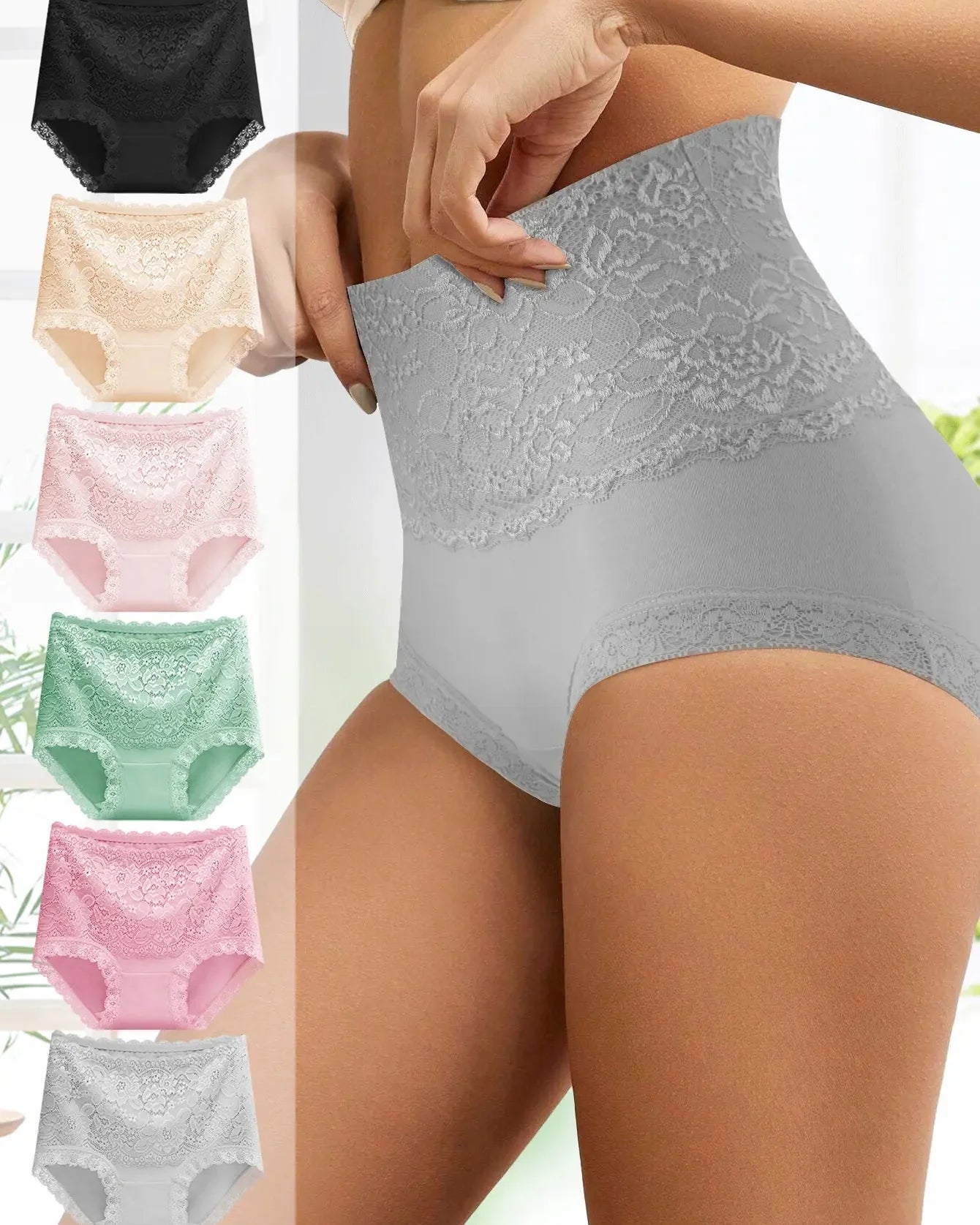 Floral Lace High-Waist Cotton Briefs 3-Pack Pink Skin Green - Soft Cotton | Lumisensy