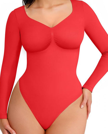 Lumisensy® Seamless V-Neck Long-Sleeve Shaping Bodysuit
