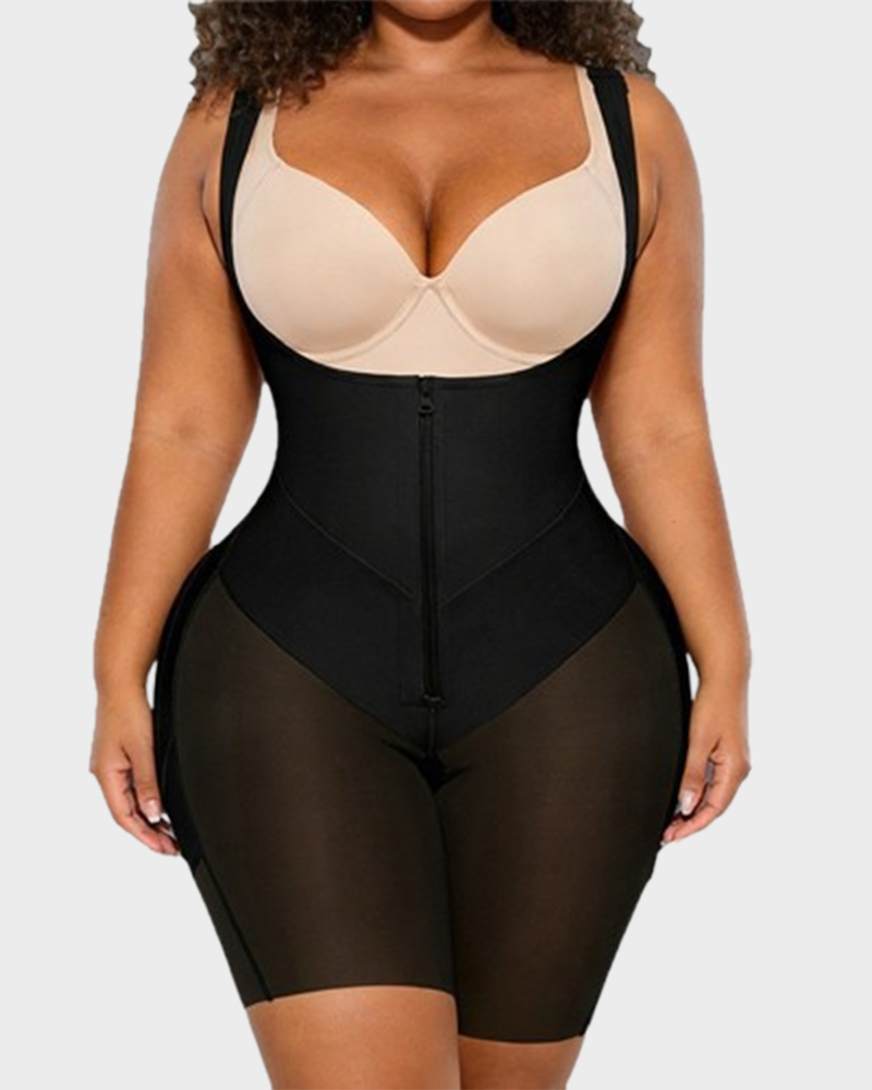 Total Contour Open-Bust Mid-Thigh Bodysuit in Black - Everyday Comfort | Lumisensy
