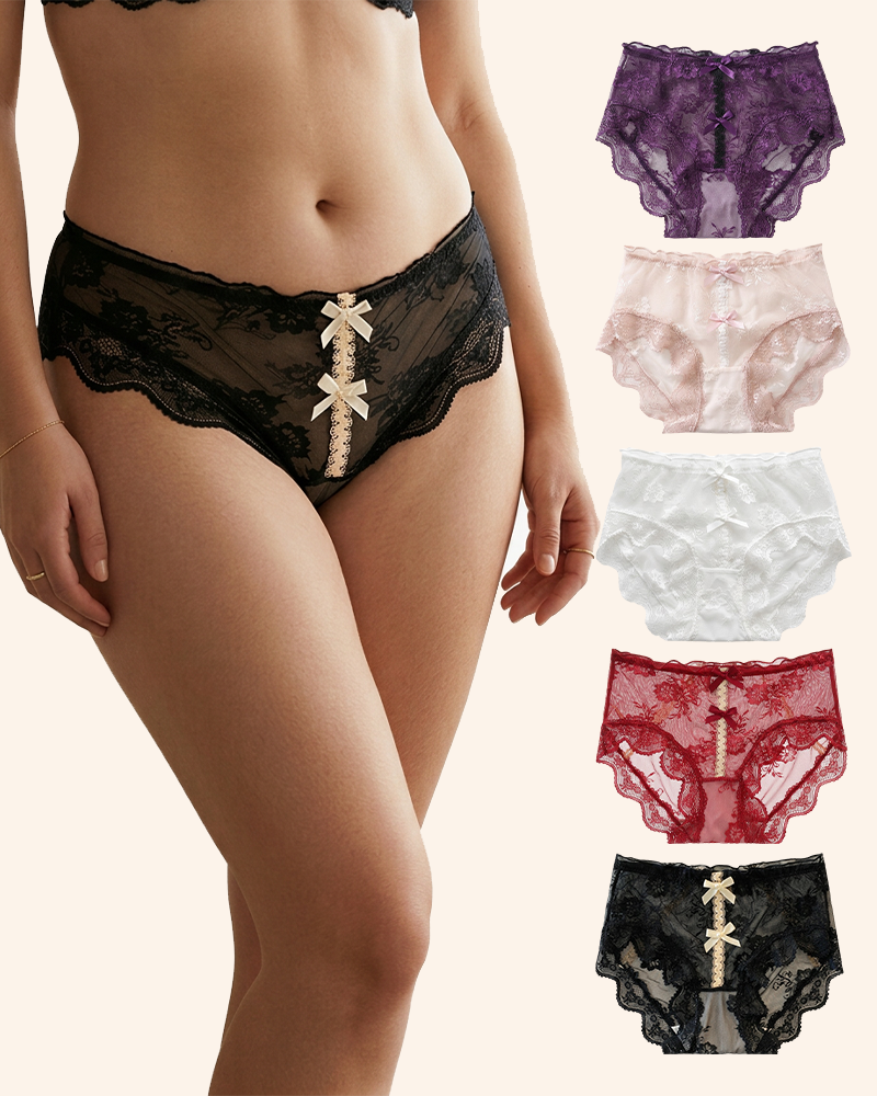 Lumisensy® Sheer Floral Lace Bow Panties with Cotton Gusset