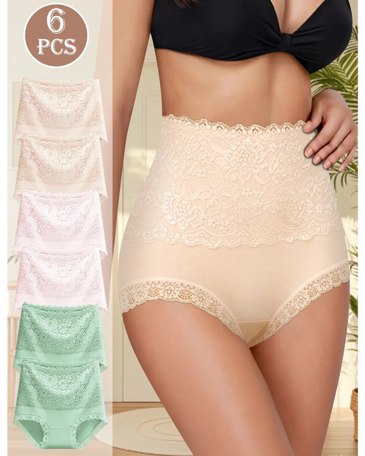 Floral Lace High-Waist Cotton Briefs 3-Pack Black Gray Purple - Soft Cotton | Lumisensy