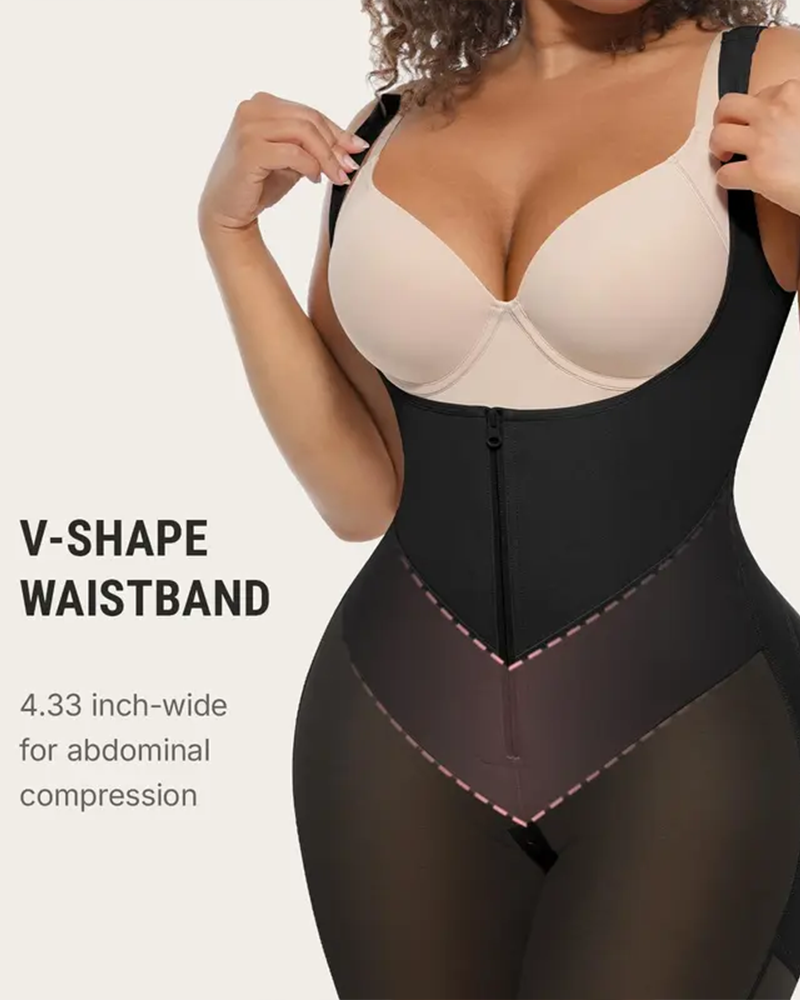 Total Contour Open-Bust Mid-Thigh Bodysuit in Black - Everyday Comfort | Lumisensy