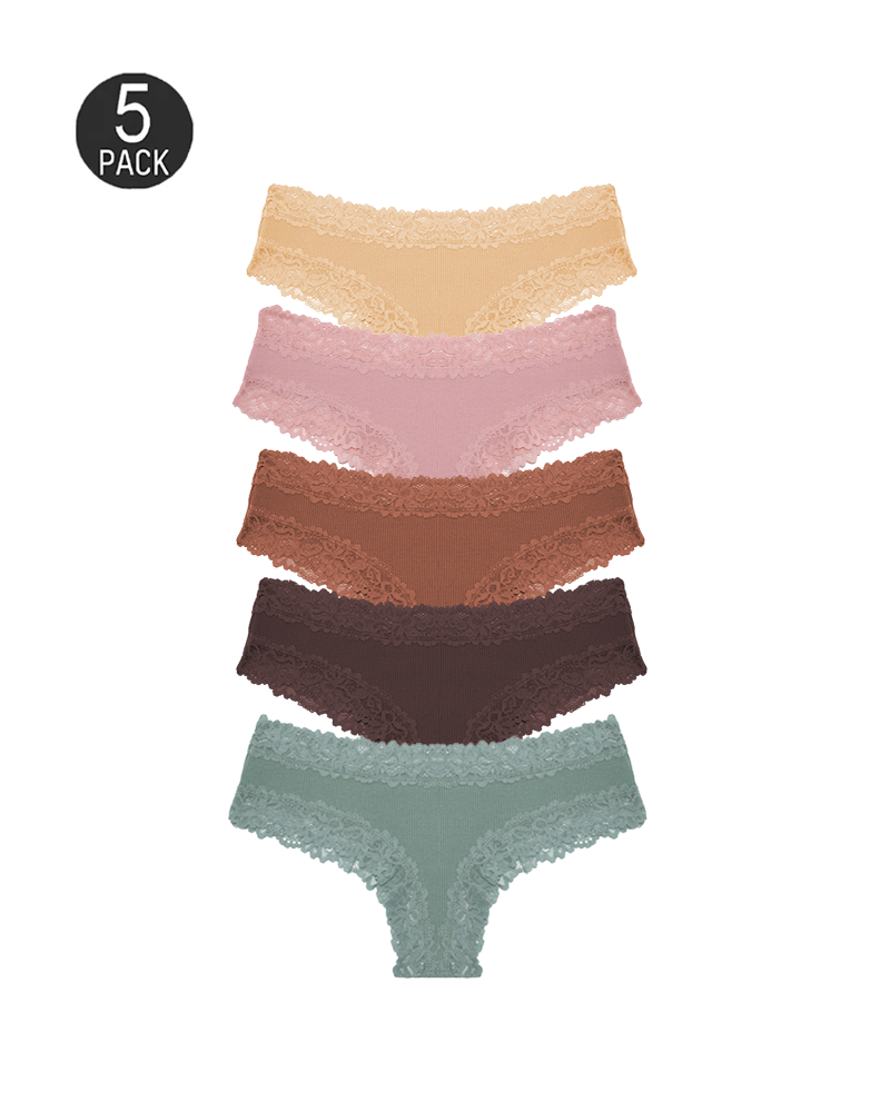 Flattering Low-Rise Ribbed Cotton Panties 5-Pack Set2 - Soft Cotton | Lumisensy