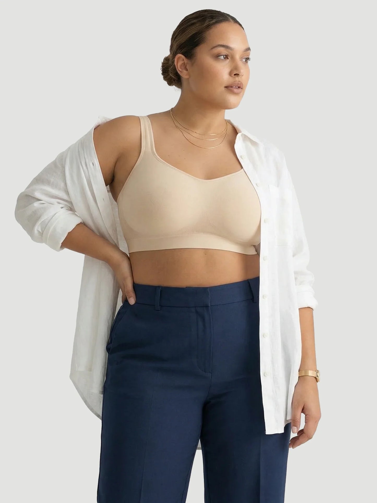 Adjustable Wire Free Shaper Bra with Bra Extender in Beige - Bra Extender | Lumisensy