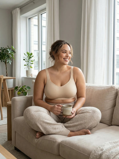 Adjustable Wire Free Shaper Bra with Bra Extender in Beige - Bra Extender | Lumisensy