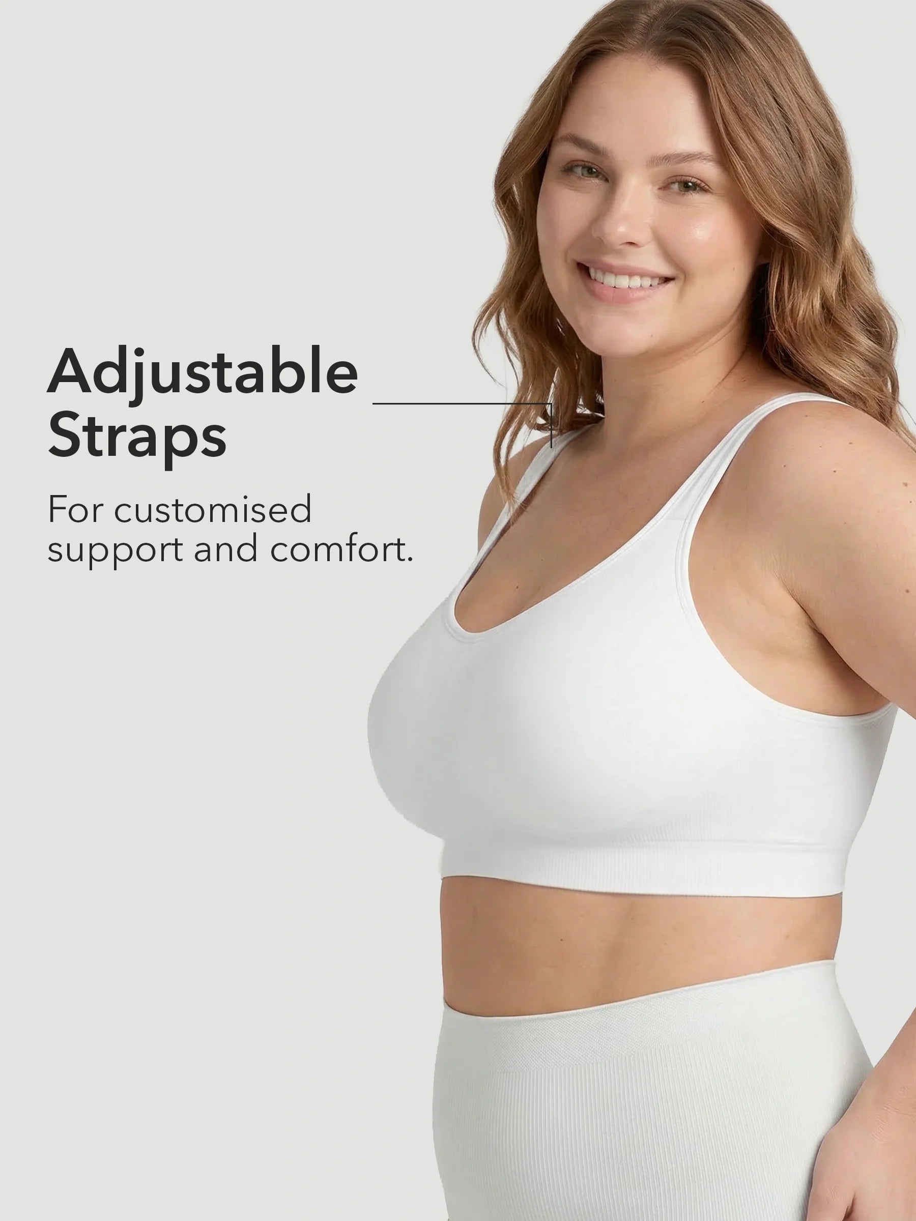 Adjustable Wire Free Shaper Bra with Bra Extender in White - Bra Extender | Lumisensy