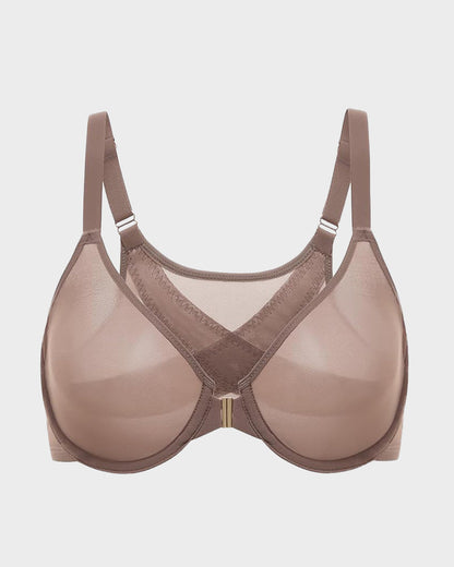 Front Closure Mesh Support Bra in Black - Everyday Comfort | Lumisensy