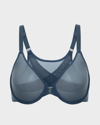 Front Closure Mesh Support Bra in Black - Everyday Comfort | Lumisensy