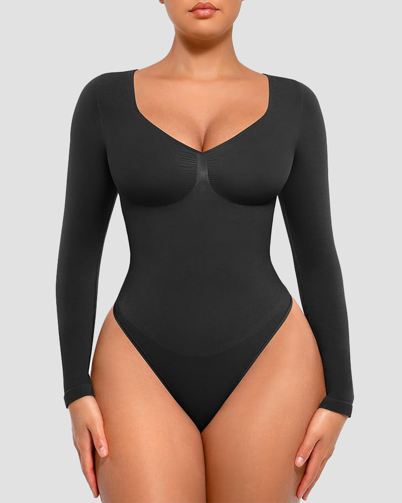 Lumisensy® Seamless V-Neck Long-Sleeve Shaping Bodysuit