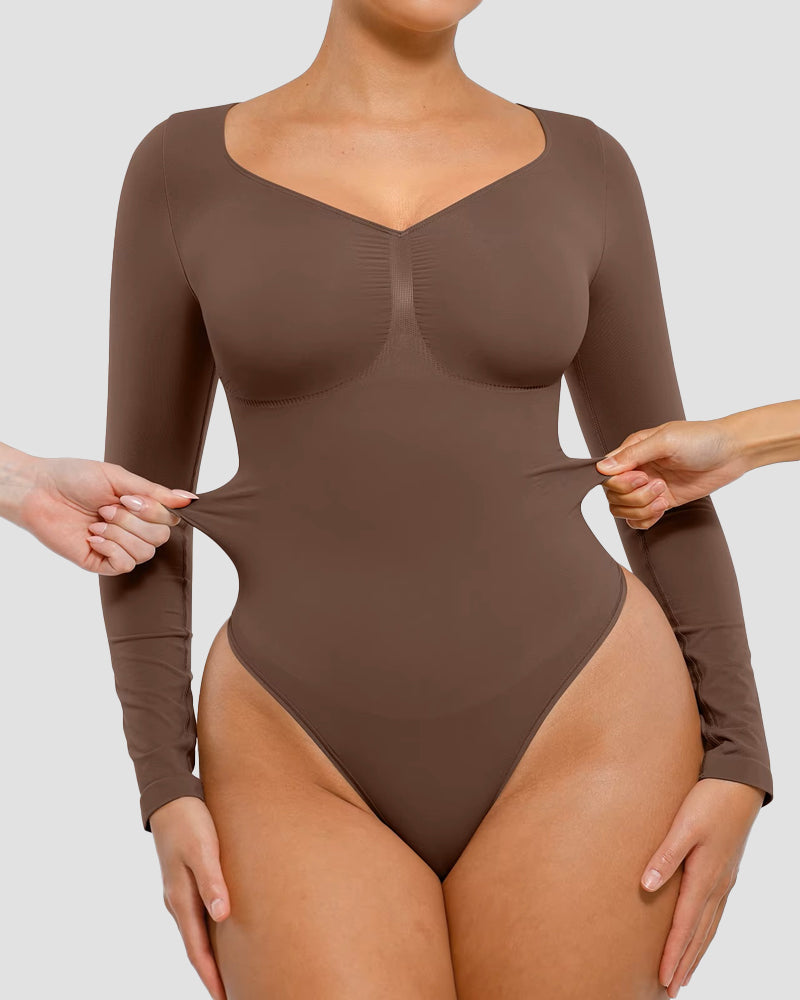 Lumisensy® Seamless V-Neck Long-Sleeve Shaping Bodysuit