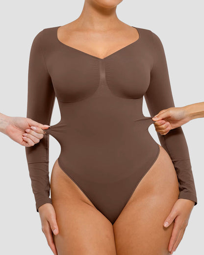 Lumisensy® Seamless V-Neck Long-Sleeve Shaping Bodysuit