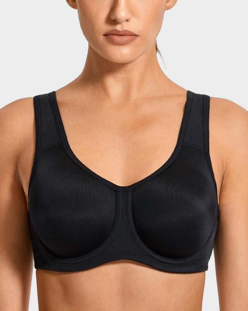 Max Control Outside-Wire High Impact Sports Bra in Black - Tummy Control | Lumisensy