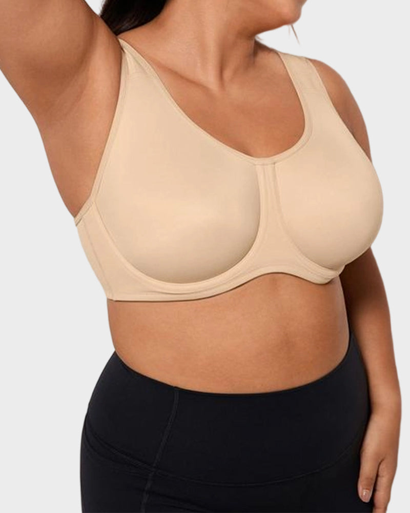 Max Control Outside-Wire High Impact Sports Bra in Nude - Tummy Control | Lumisensy