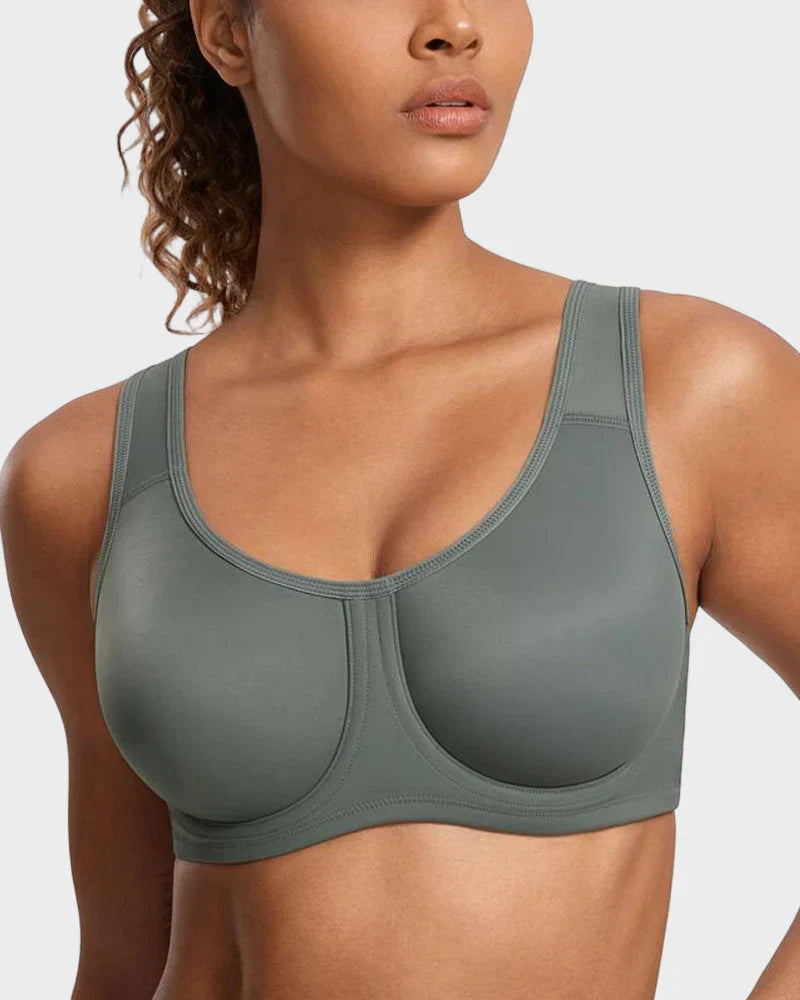Max Control Outside-Wire High Impact Sports Bra in Grey Sage - Tummy Control | Lumisensy