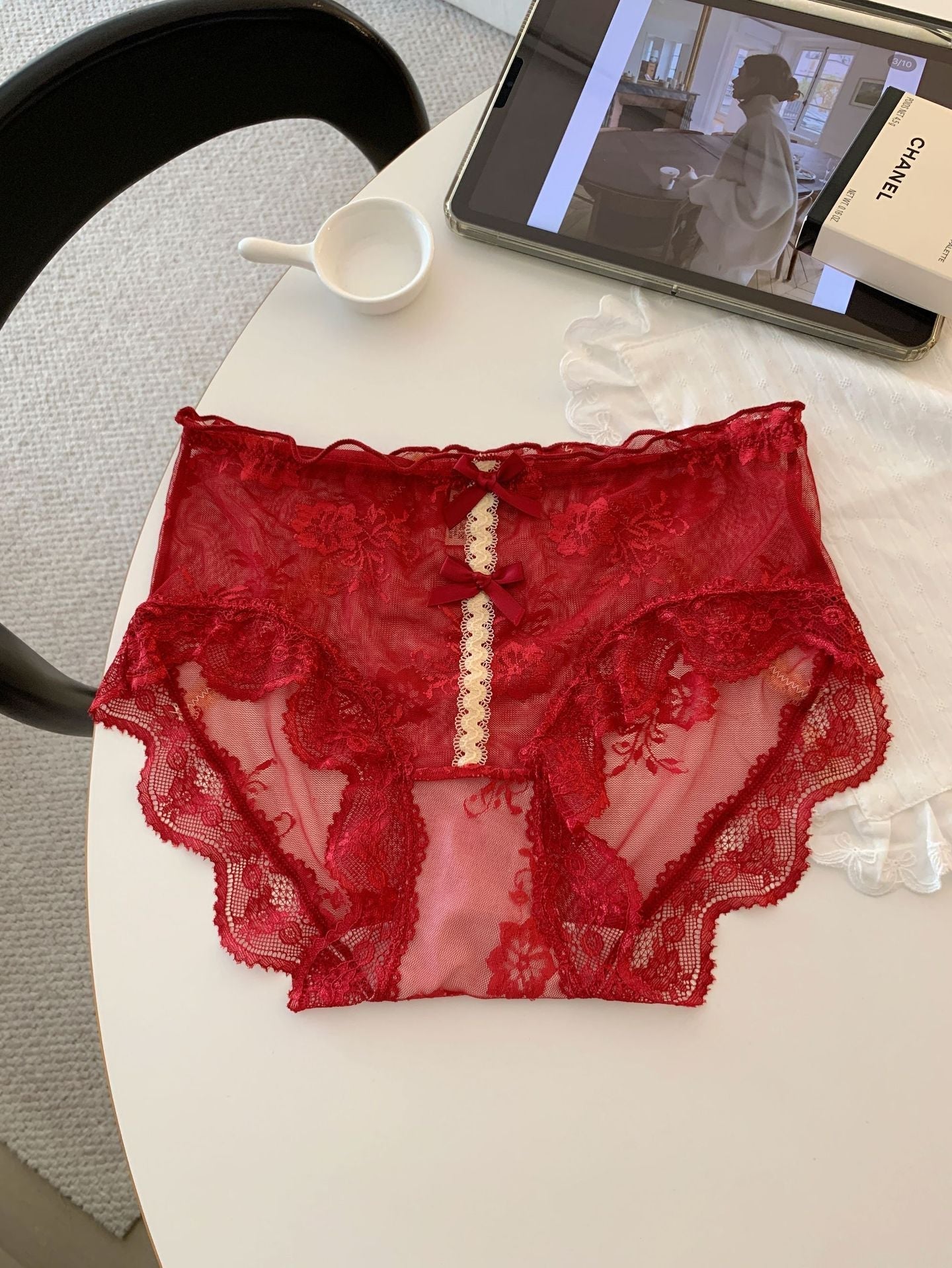 Lumisensy® Sheer Floral Lace Bow Panties with Cotton Gusset