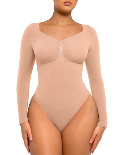 Lumisensy® Seamless V-Neck Long-Sleeve Shaping Bodysuit