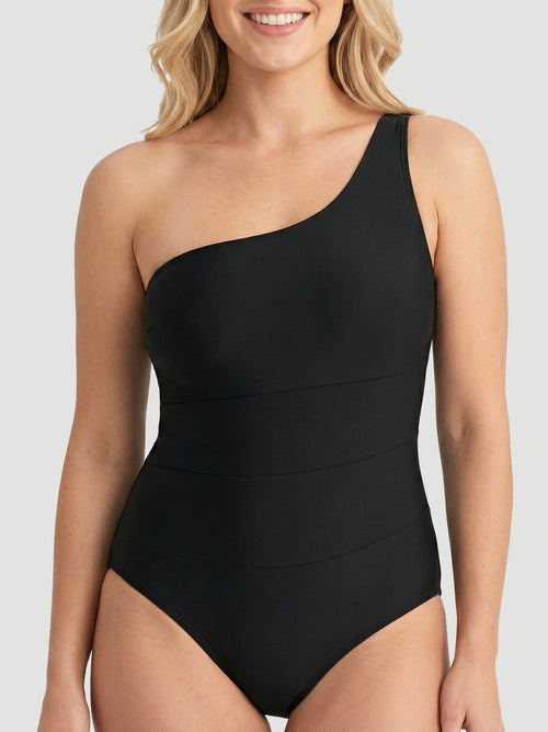 One Shoulder Shaping Swimsuit in Black - Everyday Comfort | Lumisensy