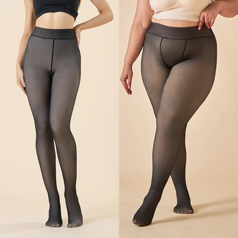 PLUS SIZE COMPRESSION FLEECE LEGGINGS SHAPING TIGHTS in Black Heeless - Plus Size Support | Lumisensy