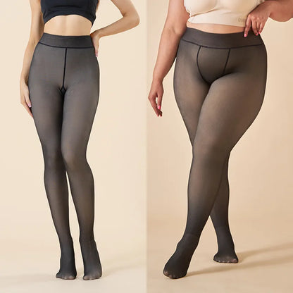 PLUS SIZE COMPRESSION FLEECE LEGGINGS SHAPING TIGHTS in Black Heeless - Plus Size Support | Lumisensy