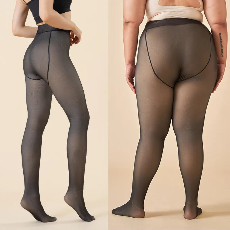 PLUS SIZE COMPRESSION FLEECE LEGGINGS SHAPING TIGHTS in Gray Heeless - Plus Size Support | Lumisensy