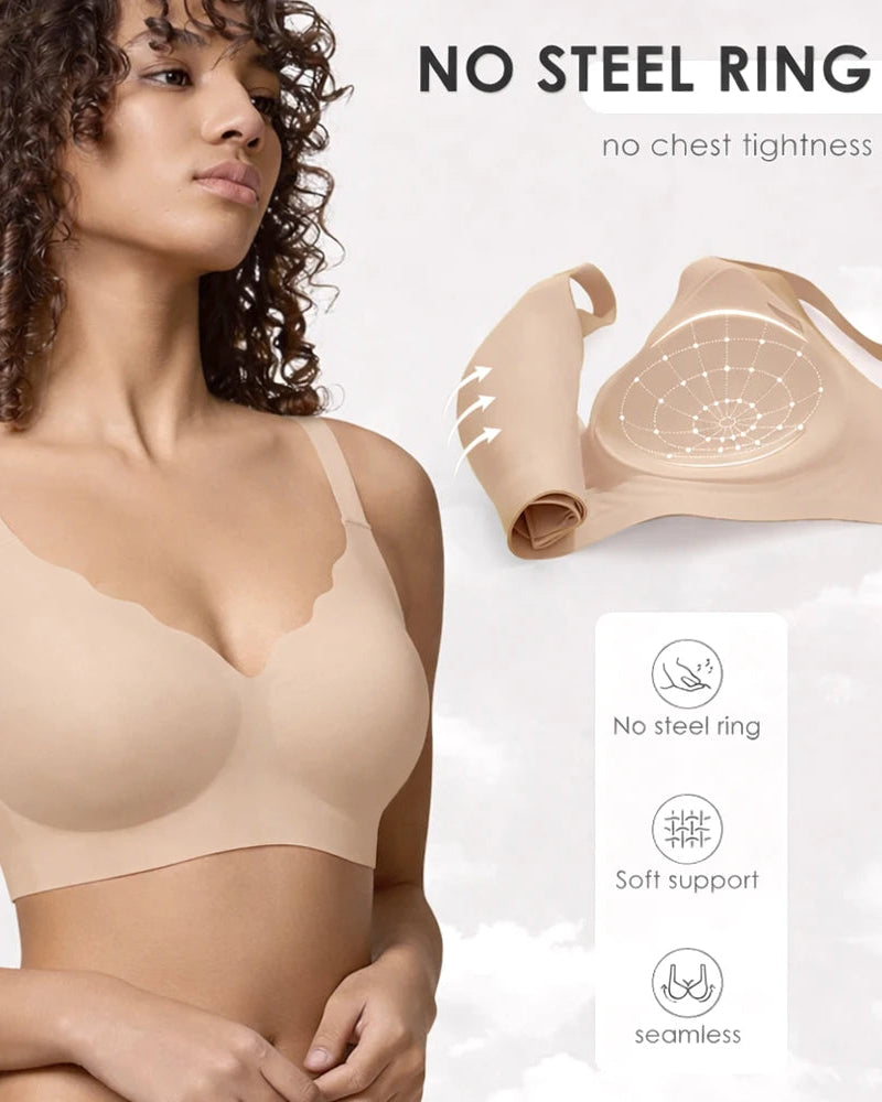 Seamless Wireless Supportive Bra Plus Size Underwear in Pink - Wireless Comfort | Lumisensy