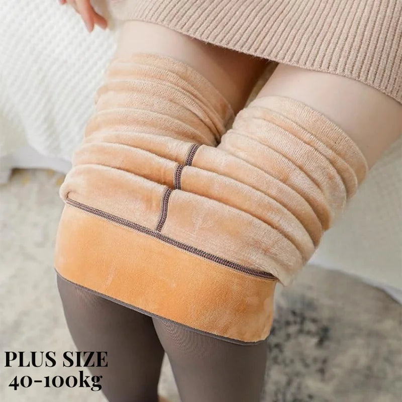 PLUS SIZE COMPRESSION FLEECE LEGGINGS SHAPING TIGHTS in Coffee Heeless - Plus Size Support | Lumisensy