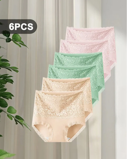 Floral Lace High-Waist Cotton Briefs 3-Pack Pink Skin Green - Soft Cotton | Lumisensy