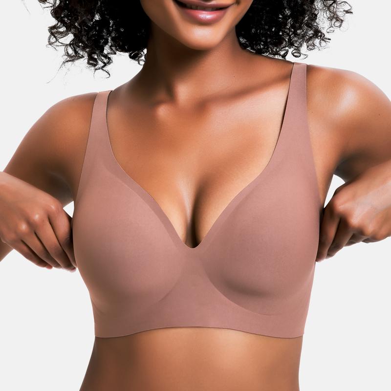 Jelly Wireless Seamless Deep V Push Up Bra in Leopard Pink - Cloud-Lift Support | Lumisensy