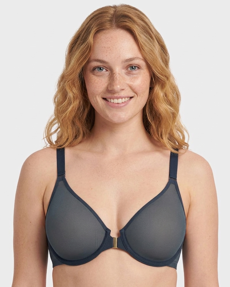 Front Closure Mesh Support Bra in Brown Purple - Everyday Comfort | Lumisensy
