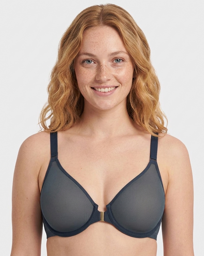 Front Closure Mesh Support Bra in Brown Purple - Everyday Comfort | Lumisensy